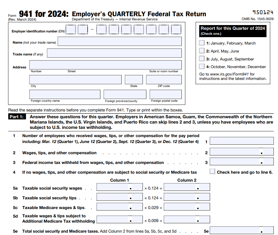 Form 941 for 2024: Employer's Quarterly Federal Tax Return